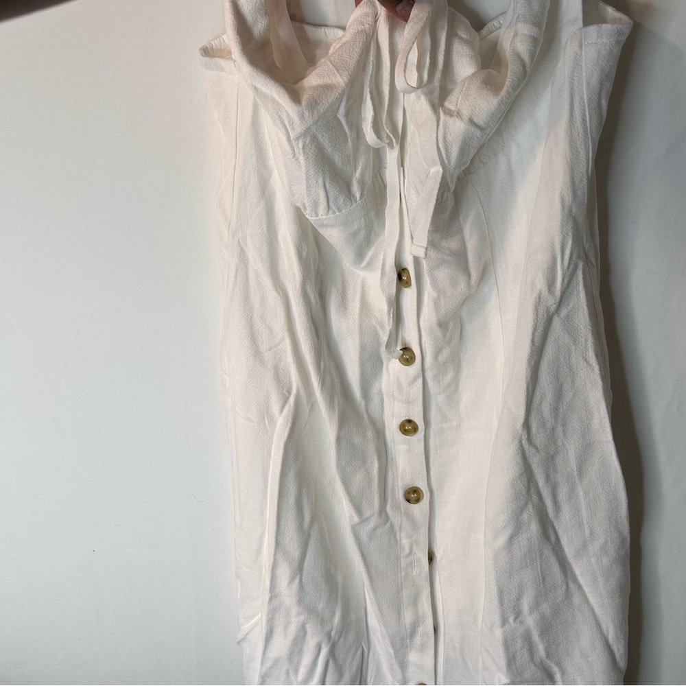 Commense Elegant White Sleeveless Darling Linen Plain Mini Dress Size M - Picture 16 of 17